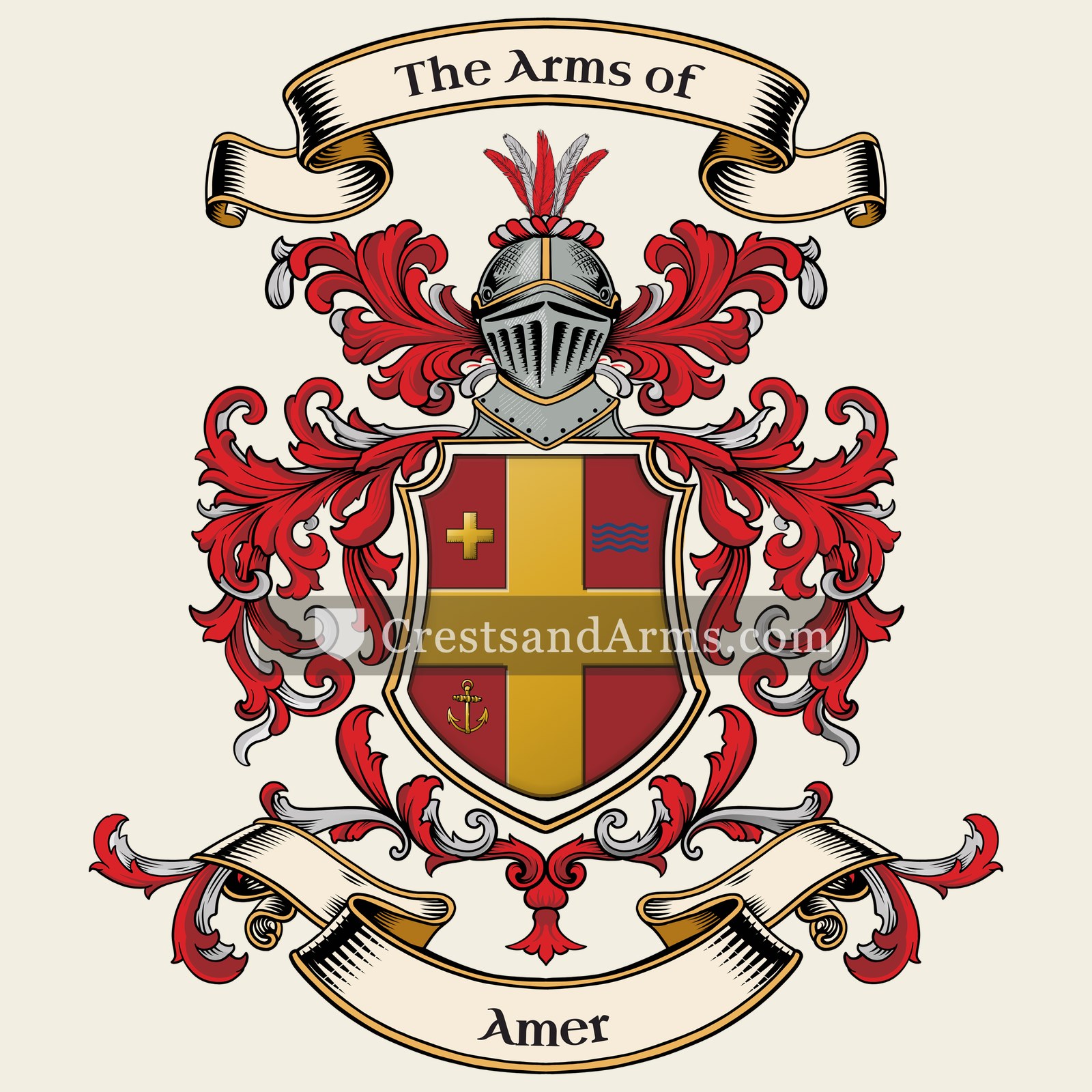 The Amer coat of arms, drawn from the recorded blazon