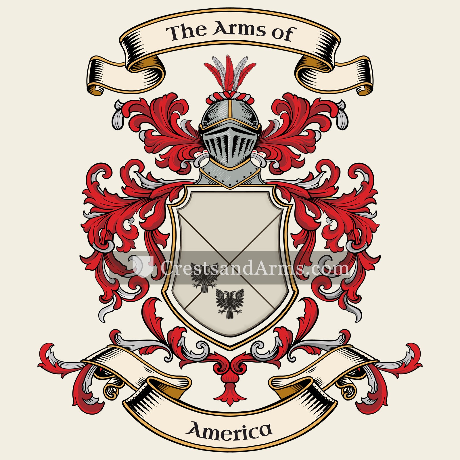 The America coat of arms, drawn from the recorded blazon