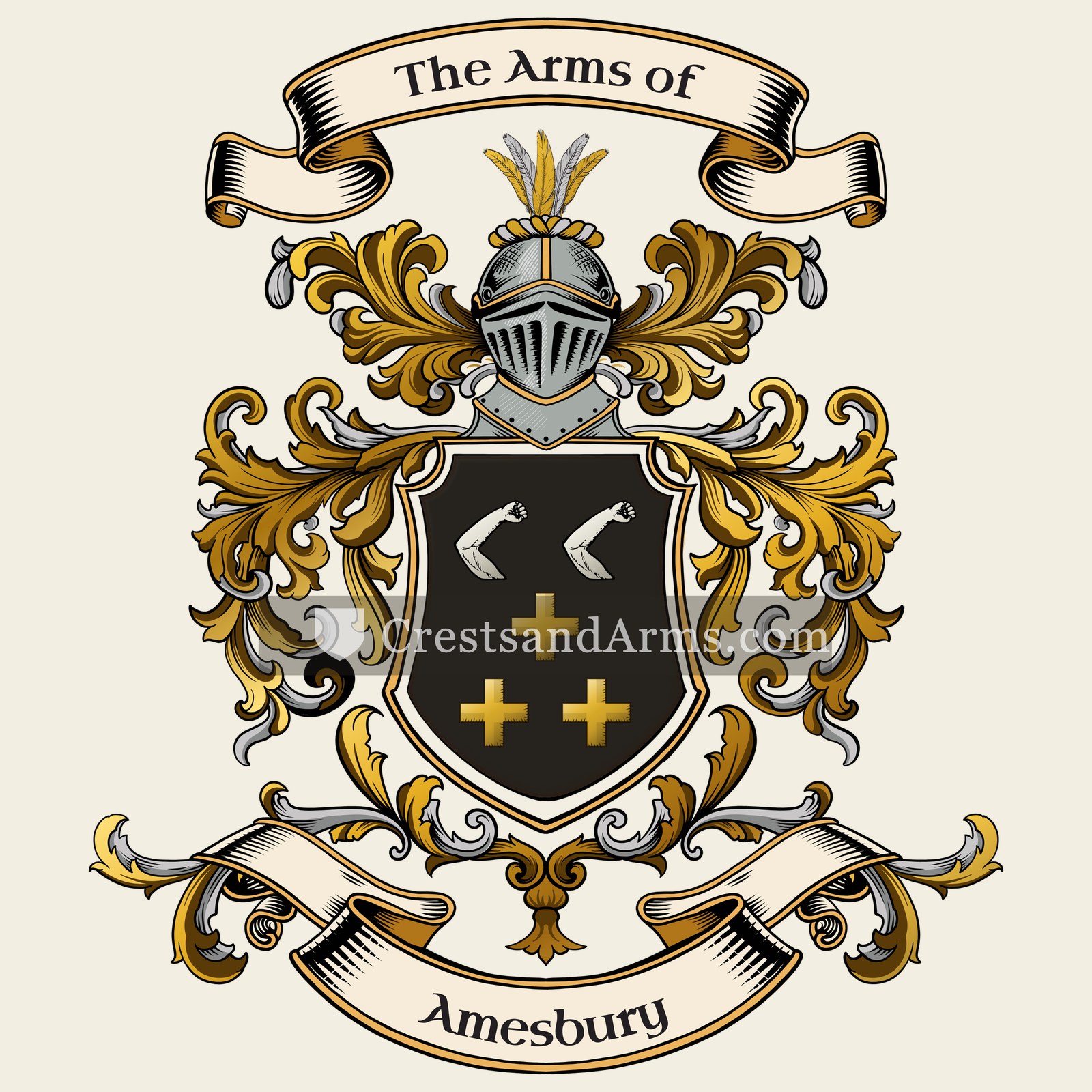 The Amesbury coat of arms, drawn from the recorded blazon