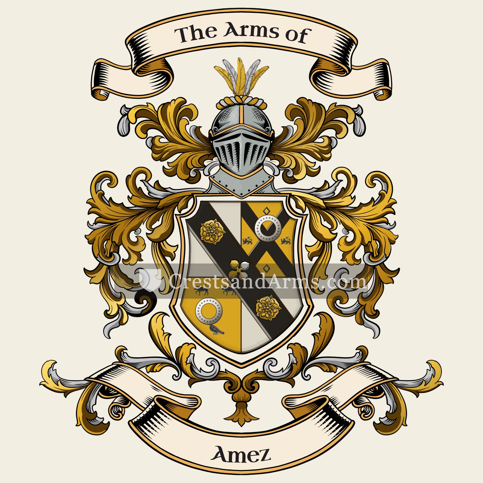 The Amez coat of arms, drawn from the recorded blazon