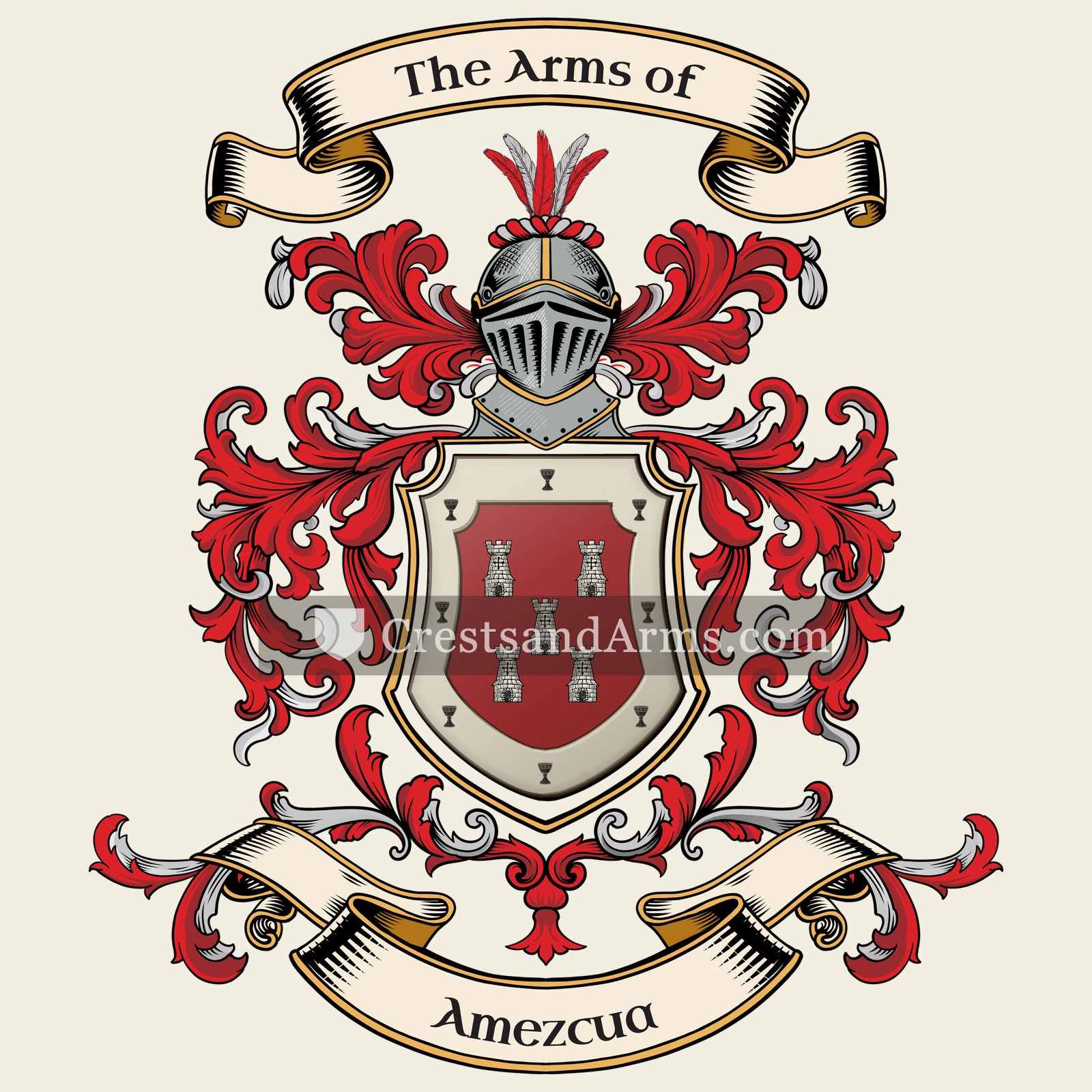 The Amezcua coat of arms, drawn from the recorded blazon