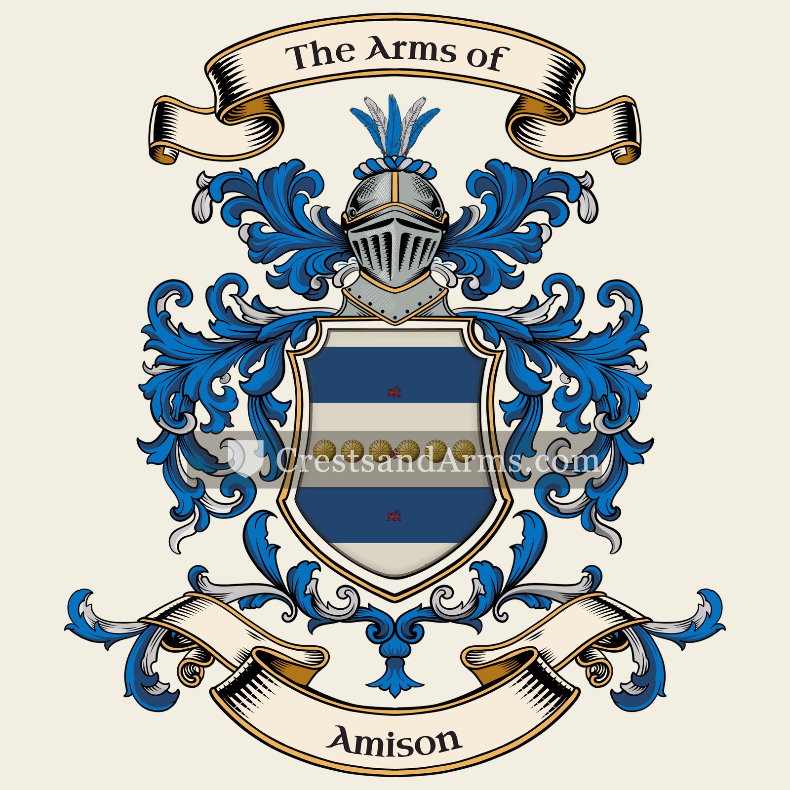 The Amison coat of arms, drawn from the recorded blazon