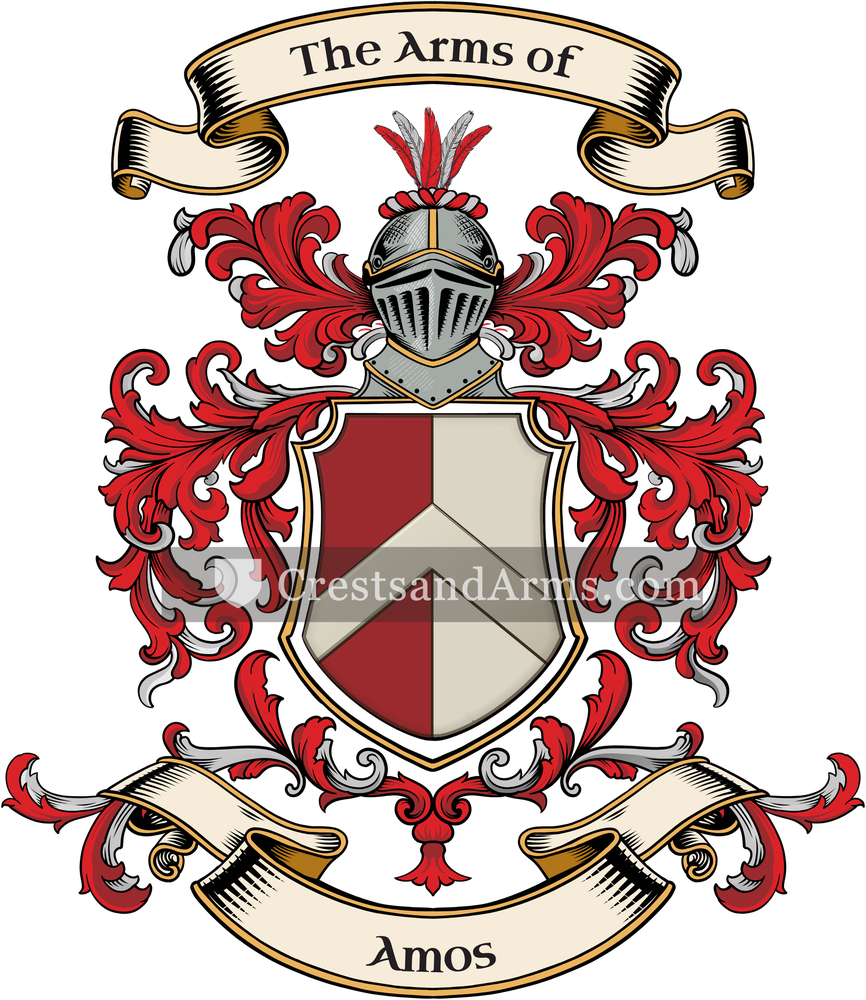 The Amos coat of arms, drawn from the recorded blazon