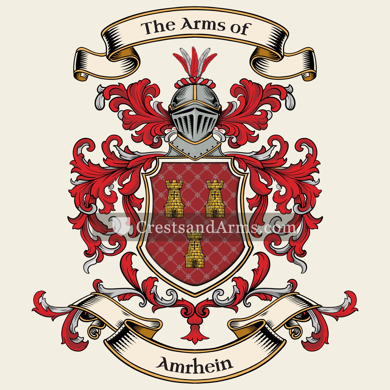 The Amrhein coat of arms, drawn from the recorded blazon