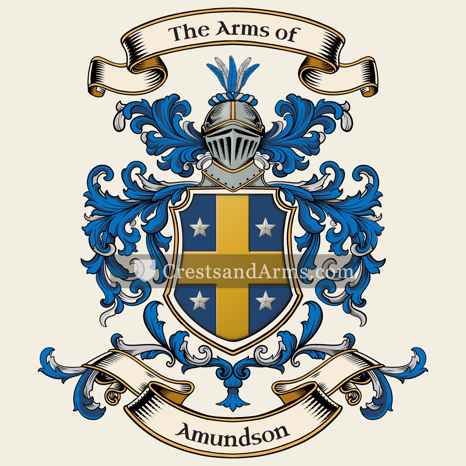 The Amundson coat of arms, drawn from the recorded blazon