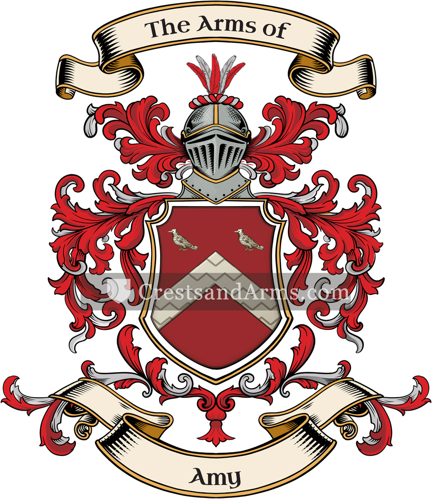 The Amy coat of arms, drawn from the recorded blazon