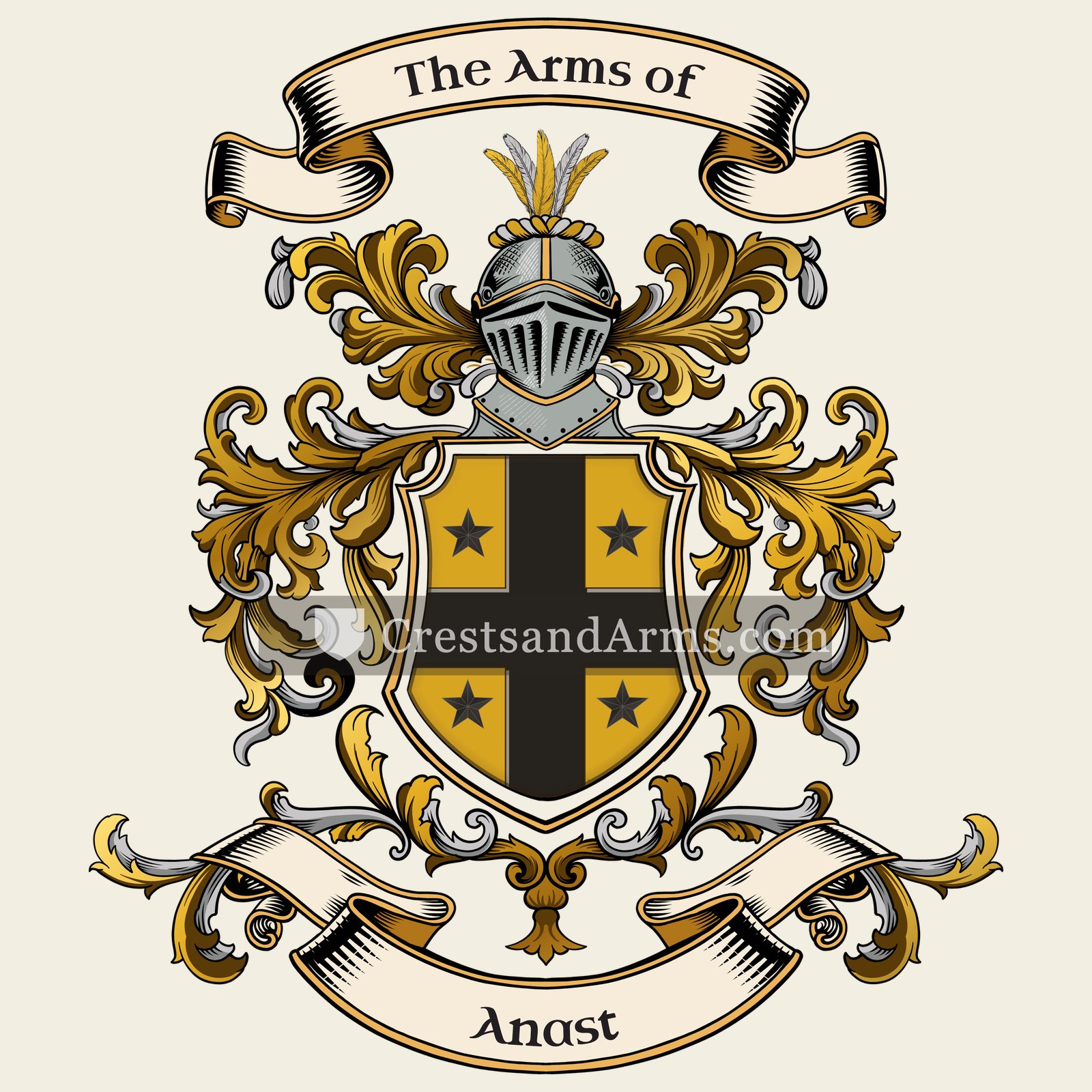 The Anast coat of arms, drawn from the recorded blazon