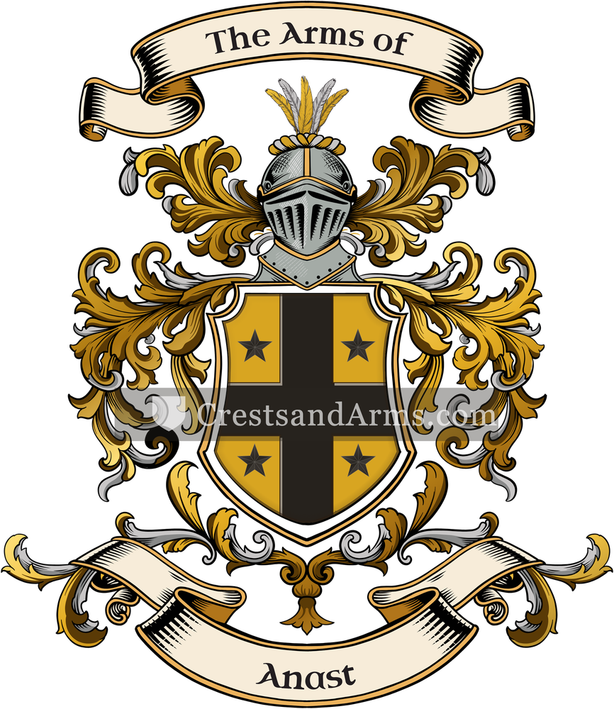 The Anast coat of arms, drawn from the recorded blazon