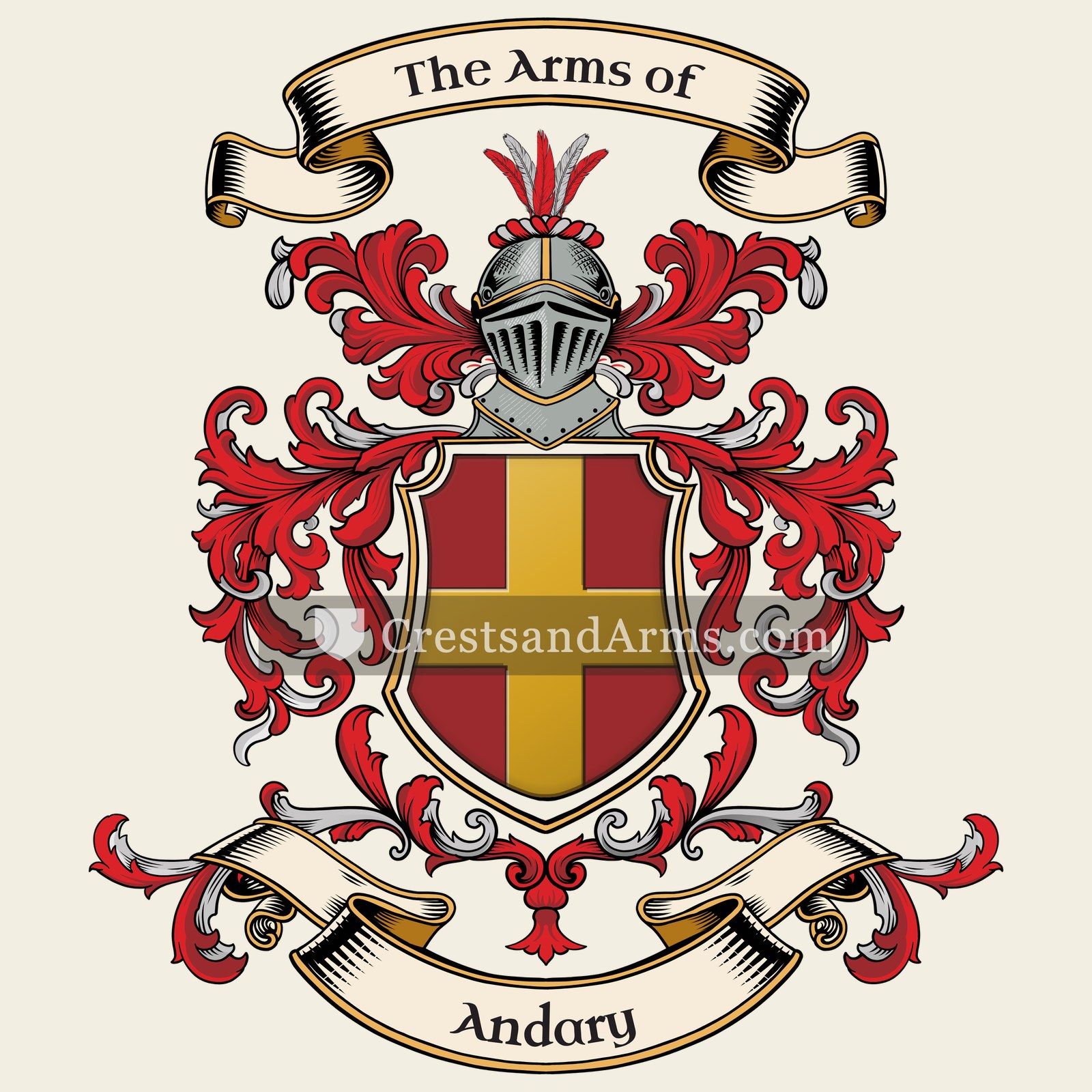 The Andary coat of arms, drawn from the recorded blazon
