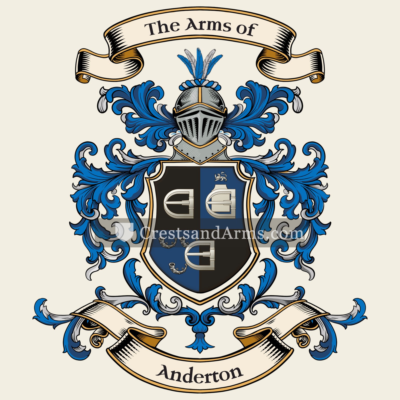 The Anderton coat of arms, drawn from the recorded blazon