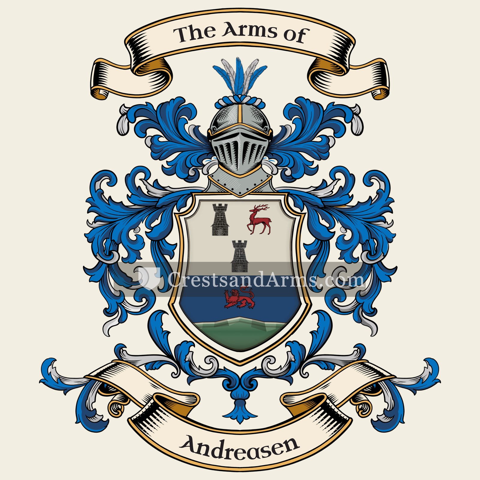 The Andreasen coat of arms, drawn from the recorded blazon