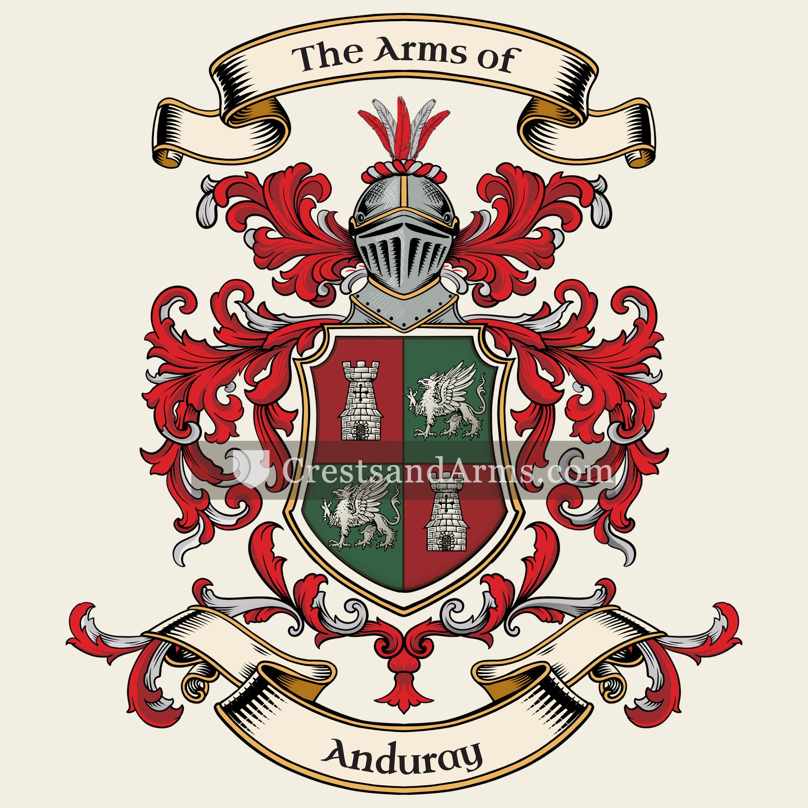 The Anduray coat of arms, drawn from the recorded blazon
