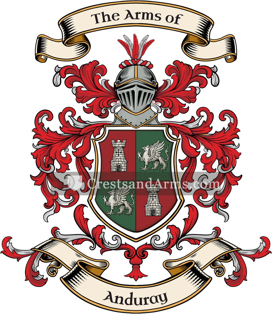 The Anduray coat of arms, drawn from the recorded blazon