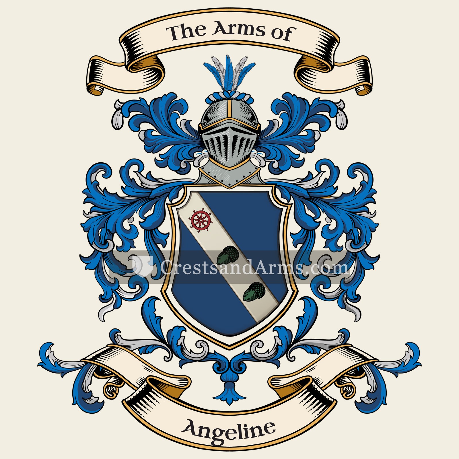 The Angeline coat of arms, drawn from the recorded blazon