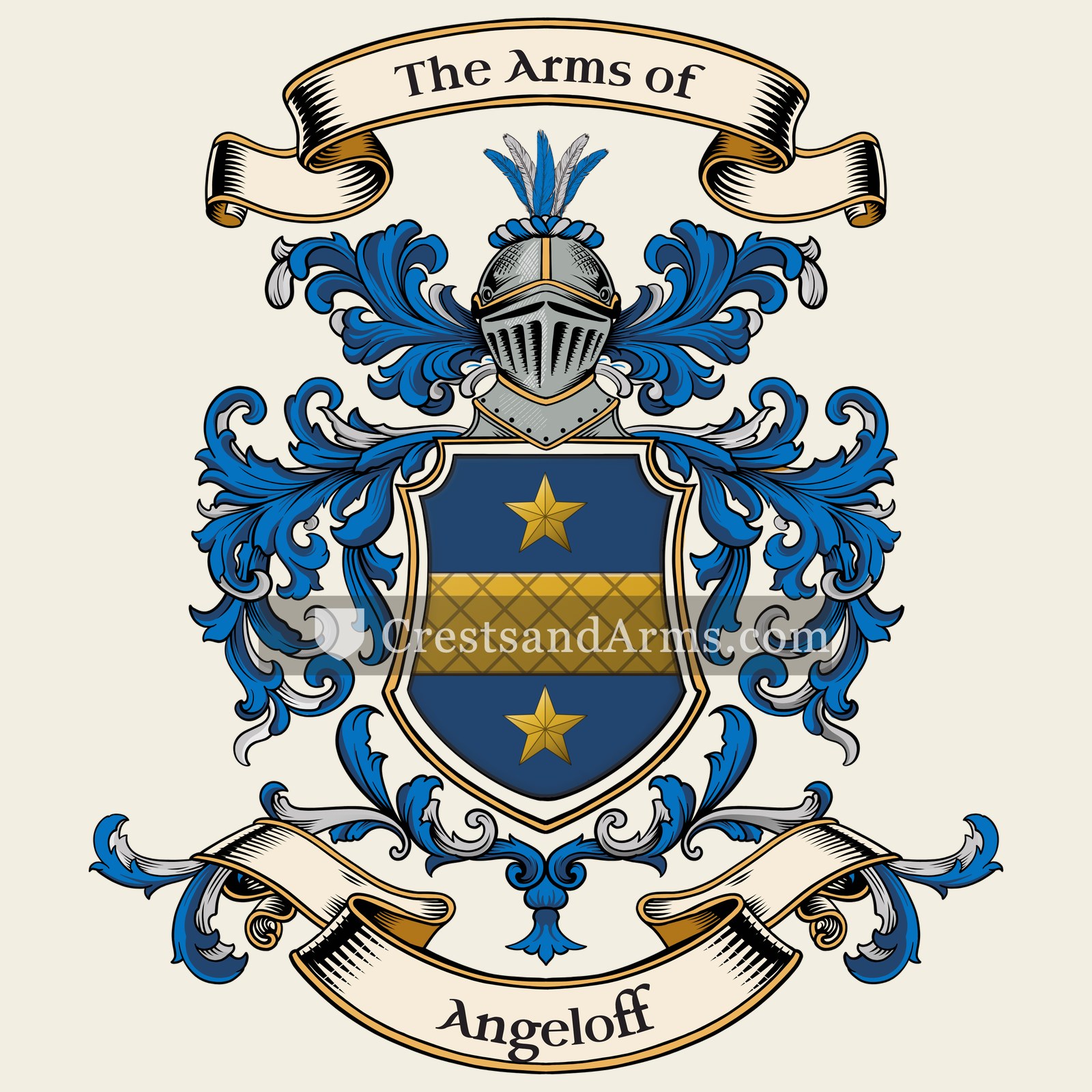 The Angeloff coat of arms, drawn from the recorded blazon