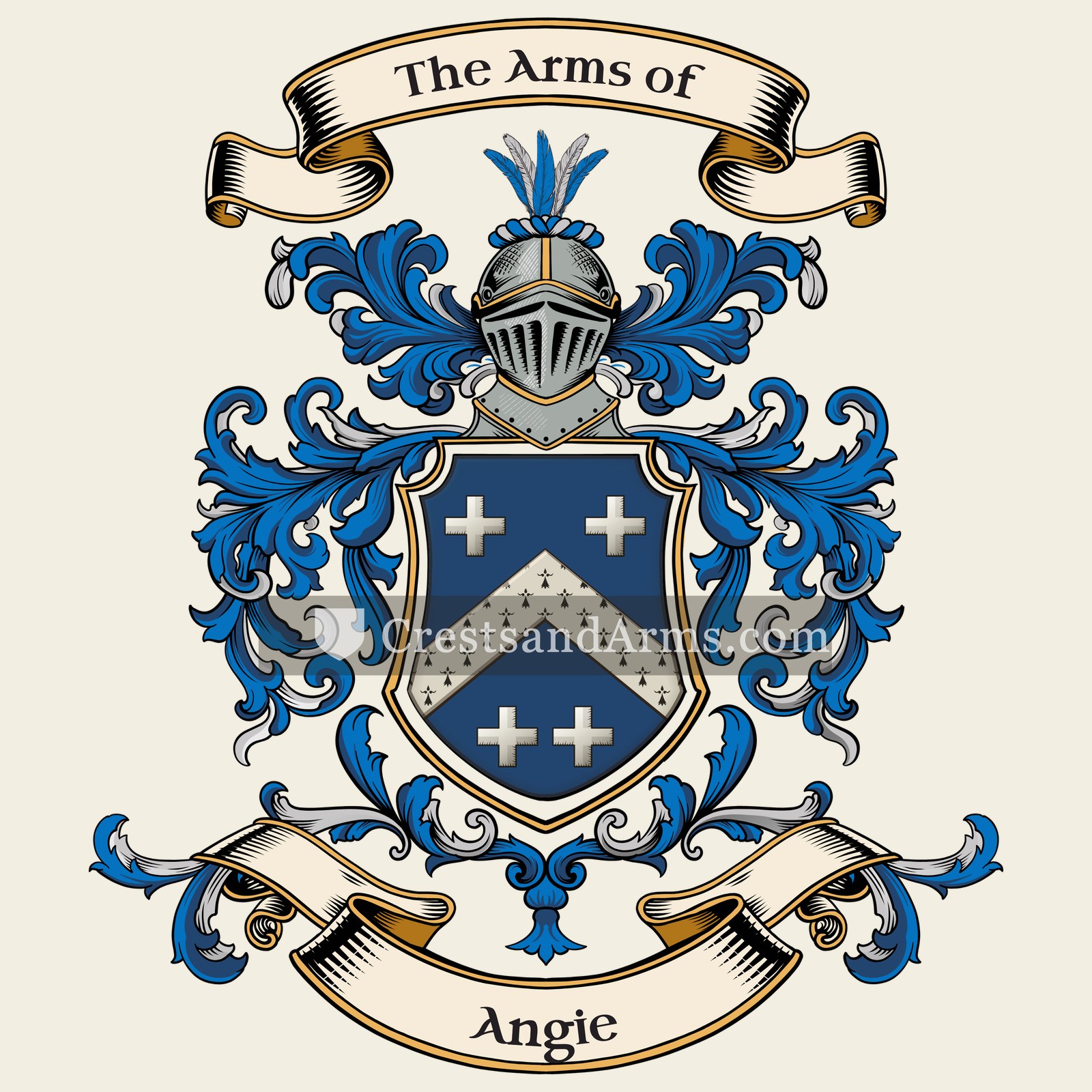 The Angie coat of arms, drawn from the recorded blazon