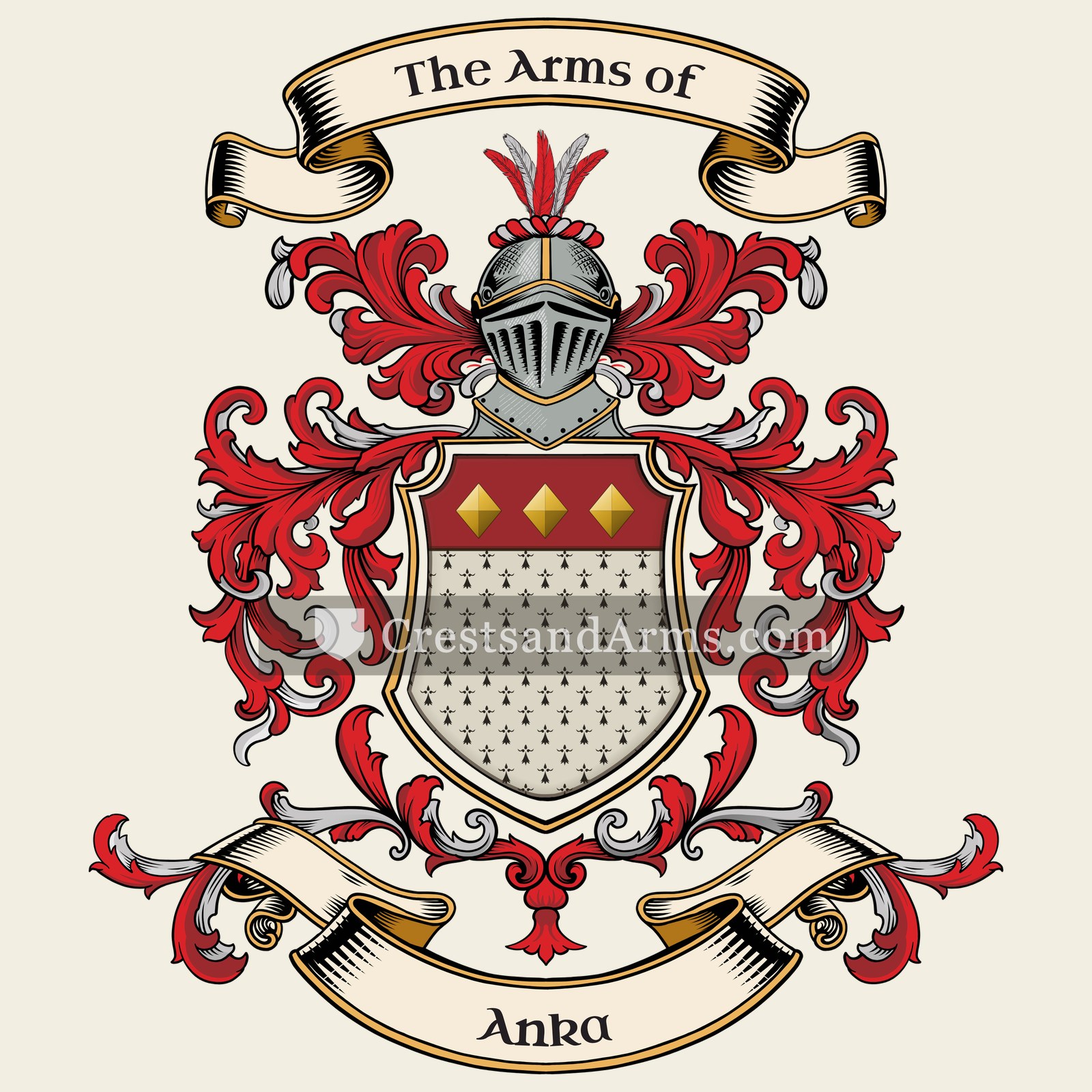 The Anka coat of arms, drawn from the recorded blazon