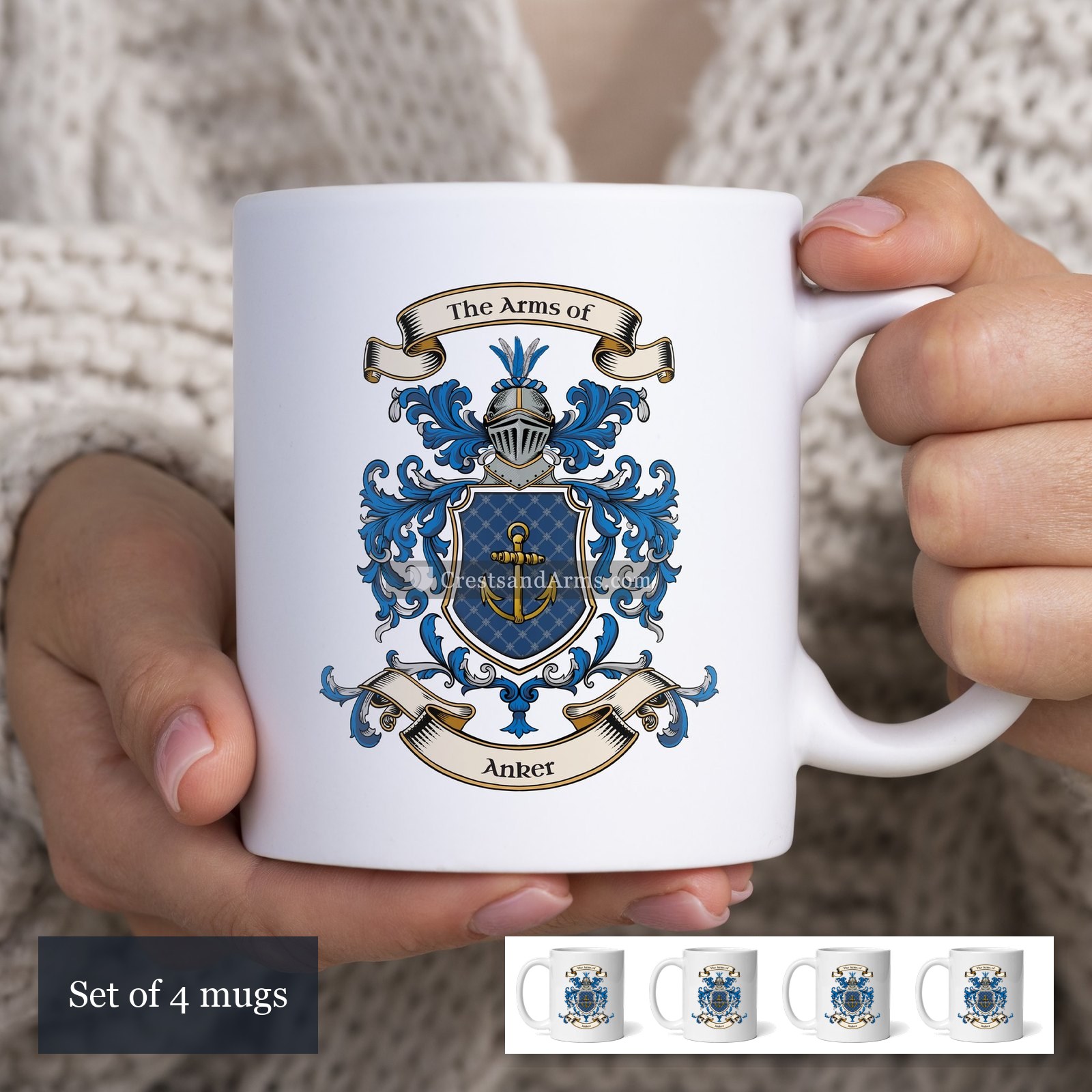The Anker arms on the set of 4 mugs