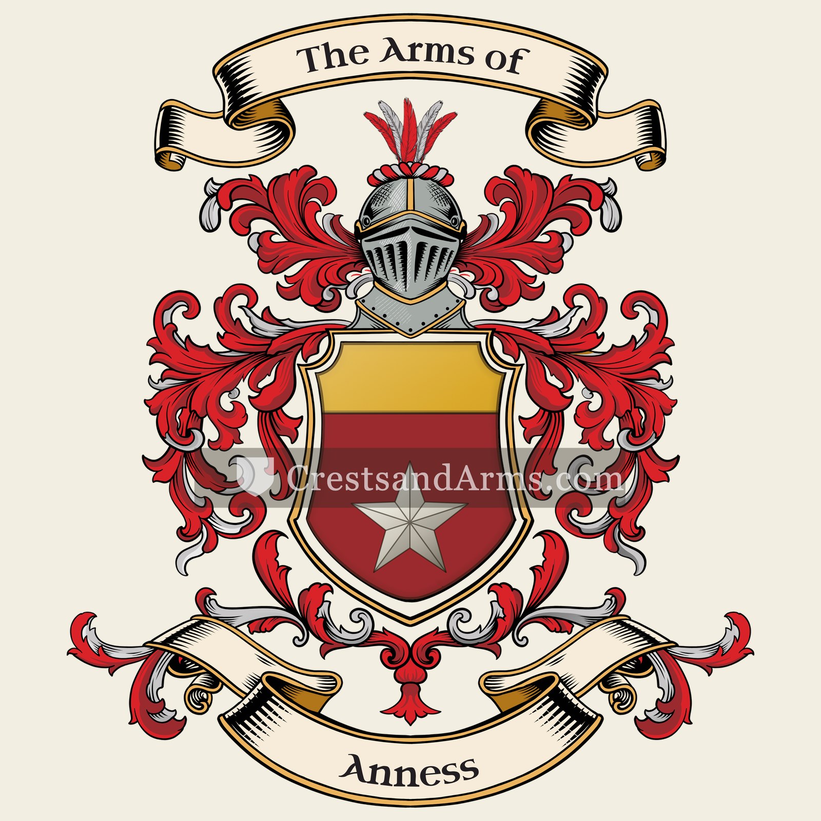 The Anness coat of arms, drawn from the recorded blazon