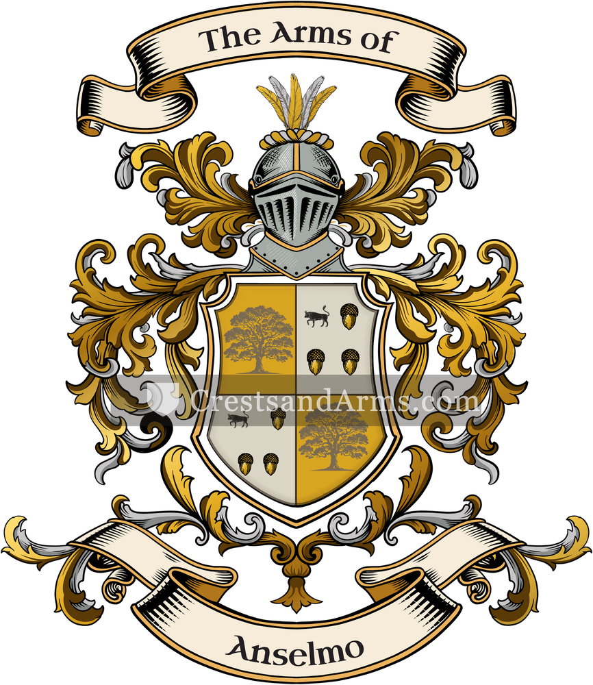 The Anselmo coat of arms, drawn from the recorded blazon