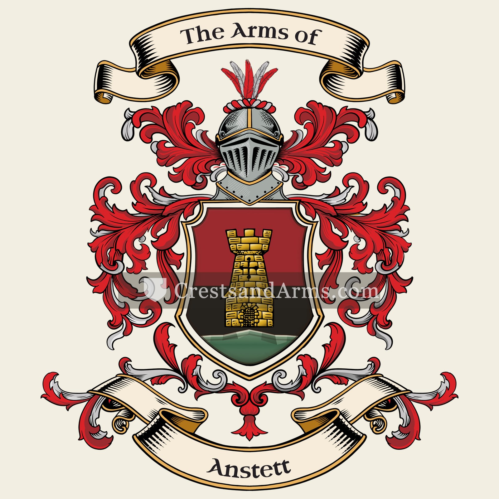 The Anstett coat of arms, drawn from the recorded blazon