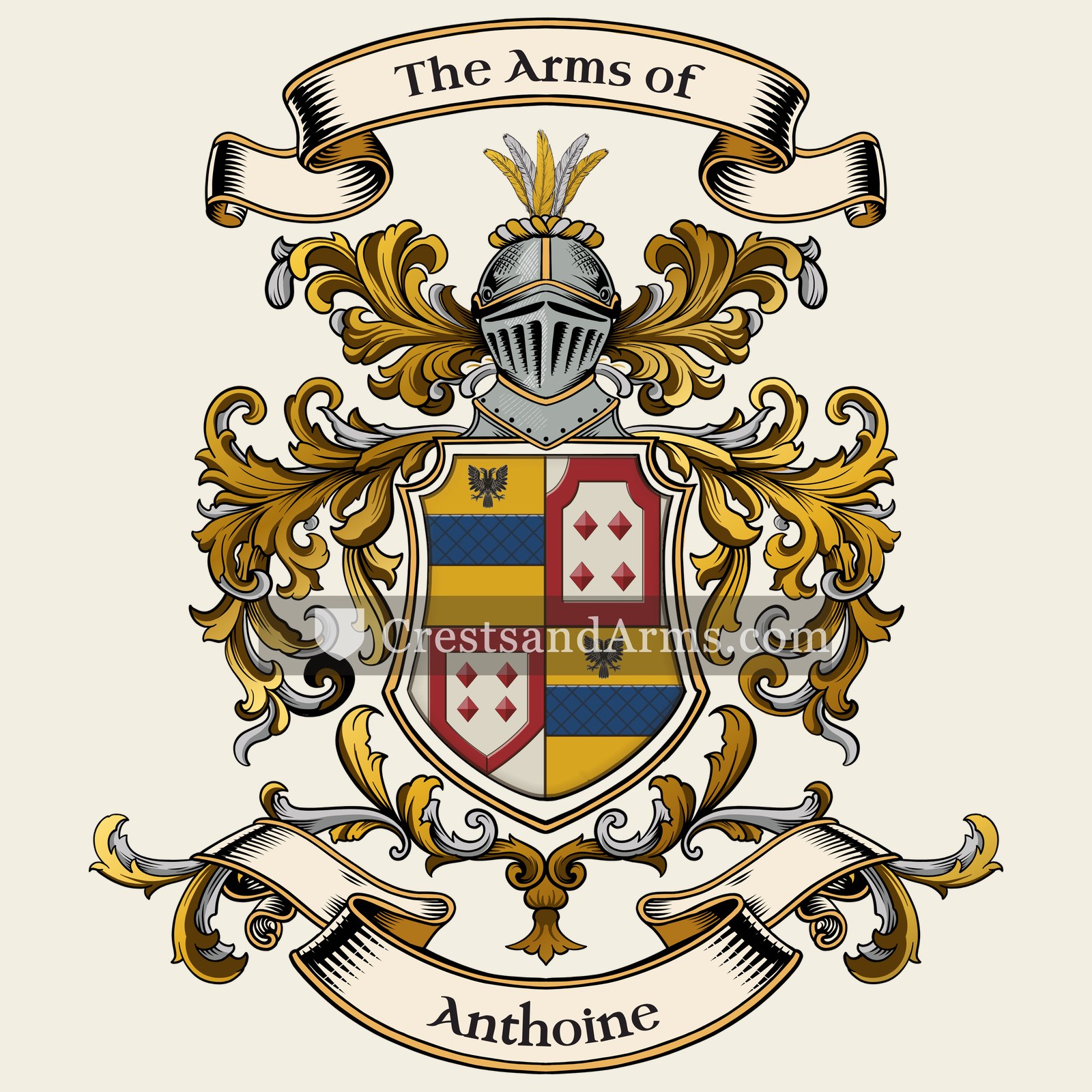 The Anthoine coat of arms, drawn from the recorded blazon
