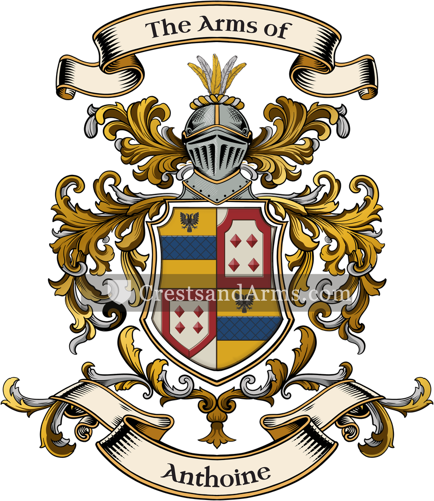 The Anthoine coat of arms, drawn from the recorded blazon