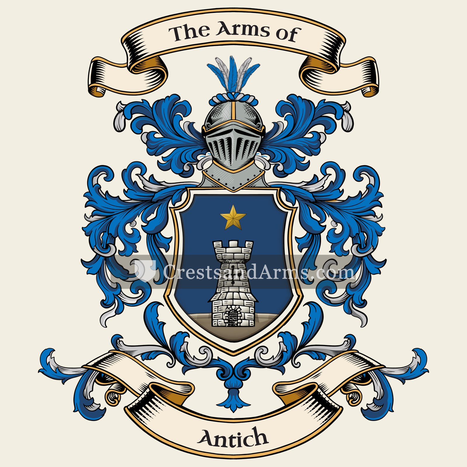 The Antich coat of arms, drawn from the recorded blazon