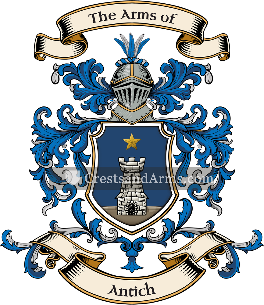 The Antich coat of arms, drawn from the recorded blazon