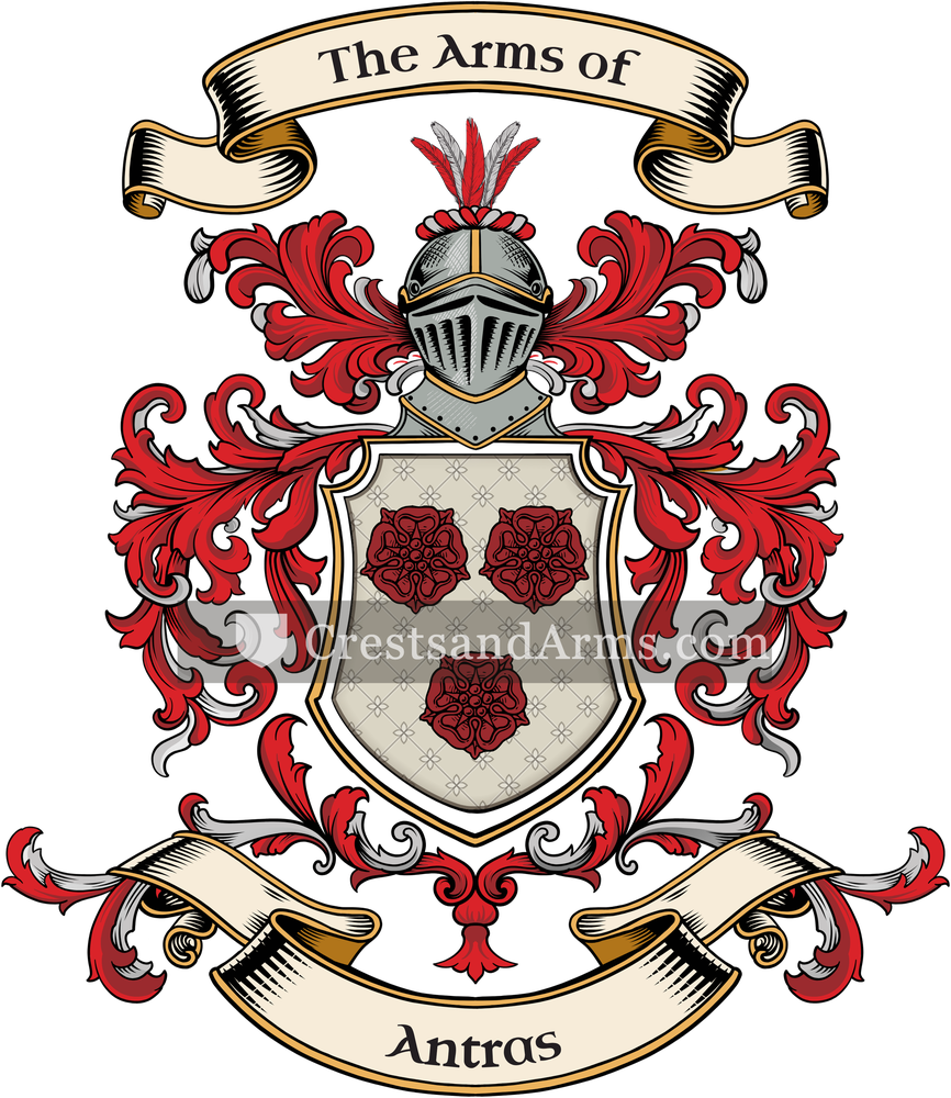 The Antras coat of arms, drawn from the recorded blazon