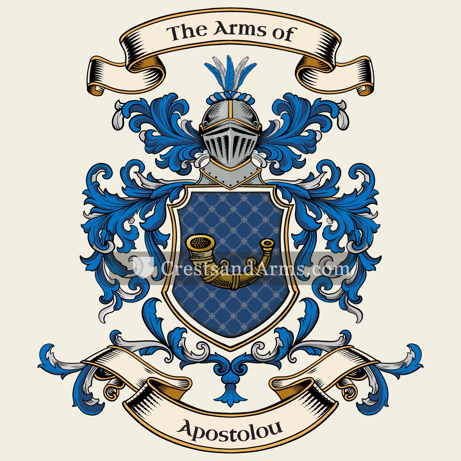The Apostolou coat of arms, drawn from the recorded blazon