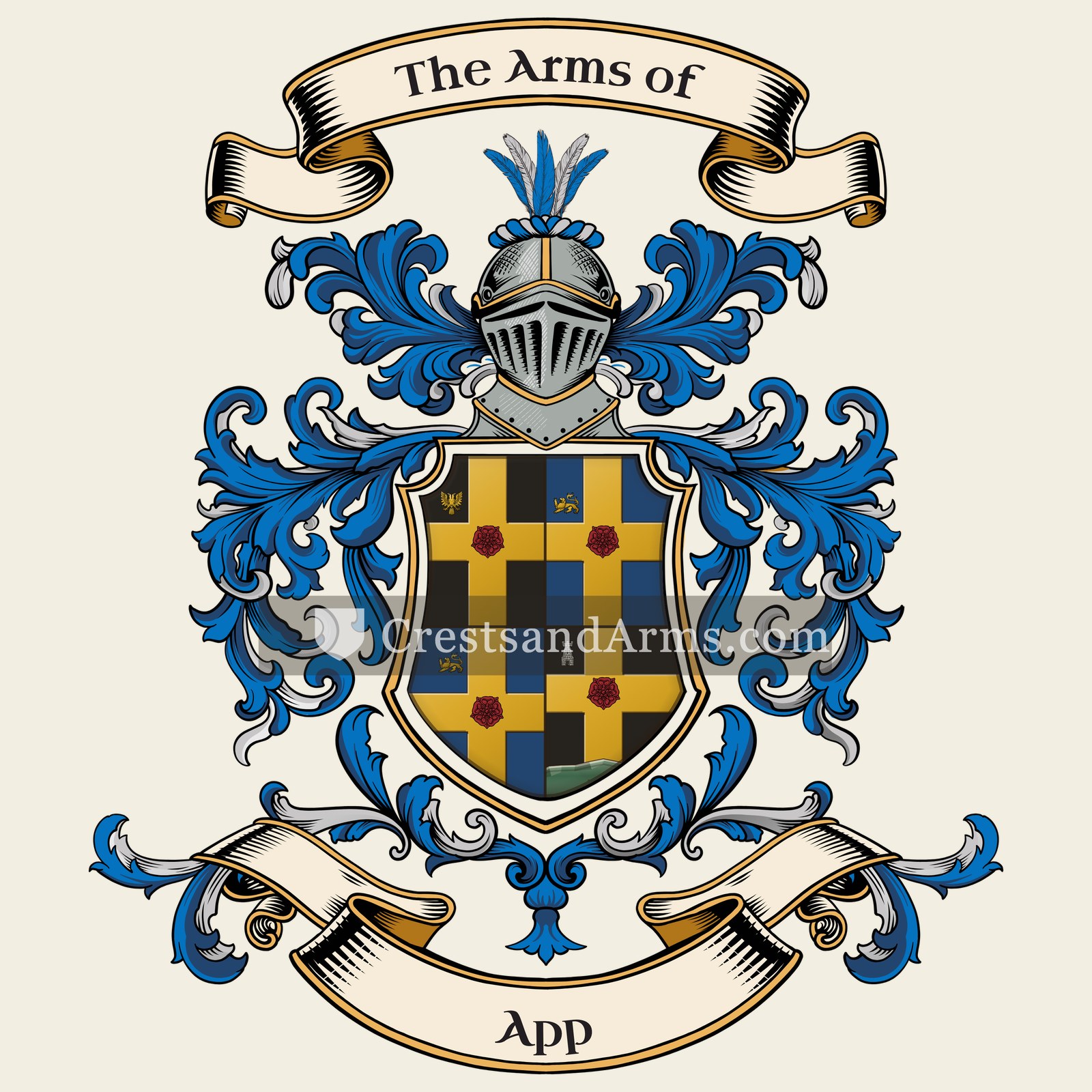 The App coat of arms, drawn from the recorded blazon