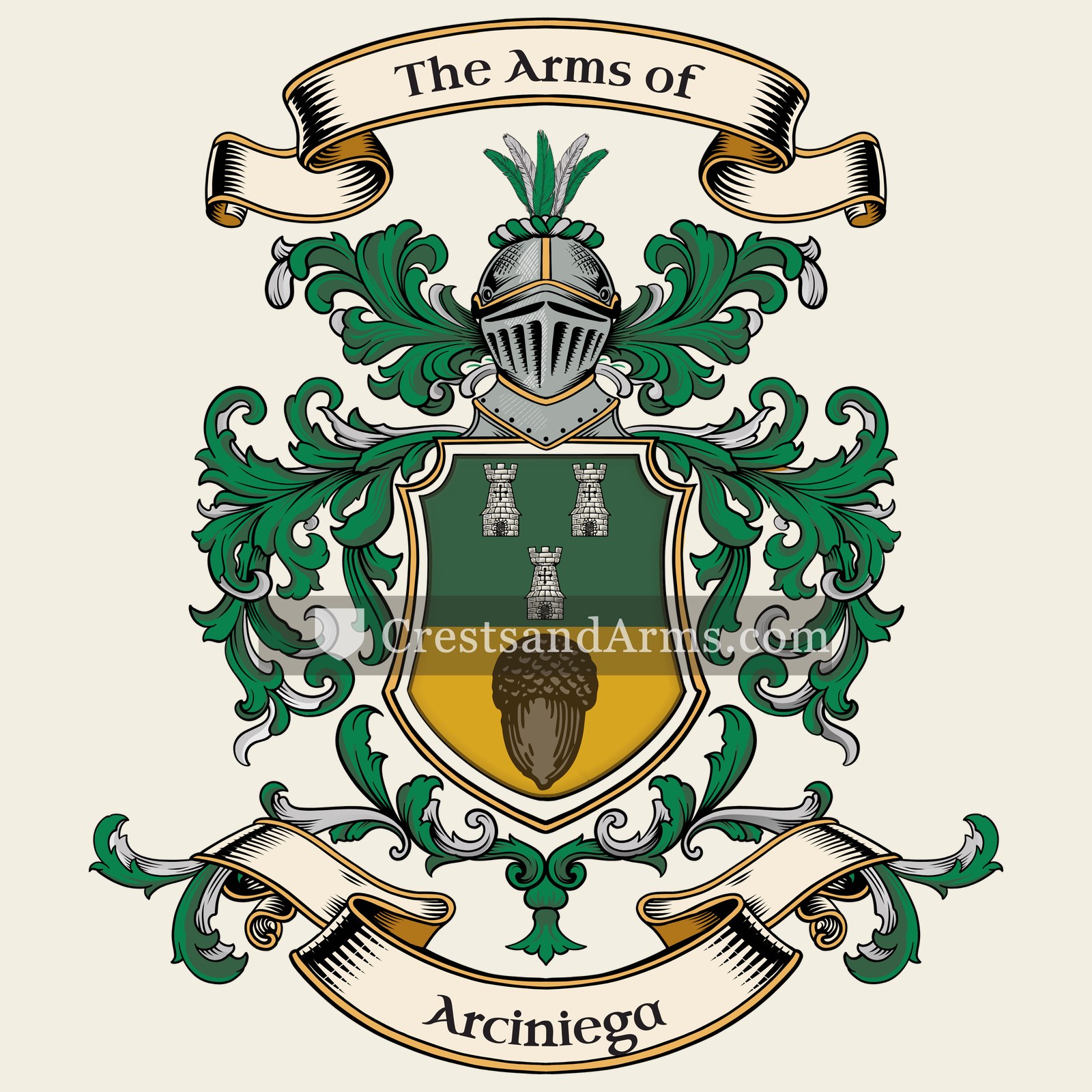 The Arciniega coat of arms, drawn from the recorded blazon