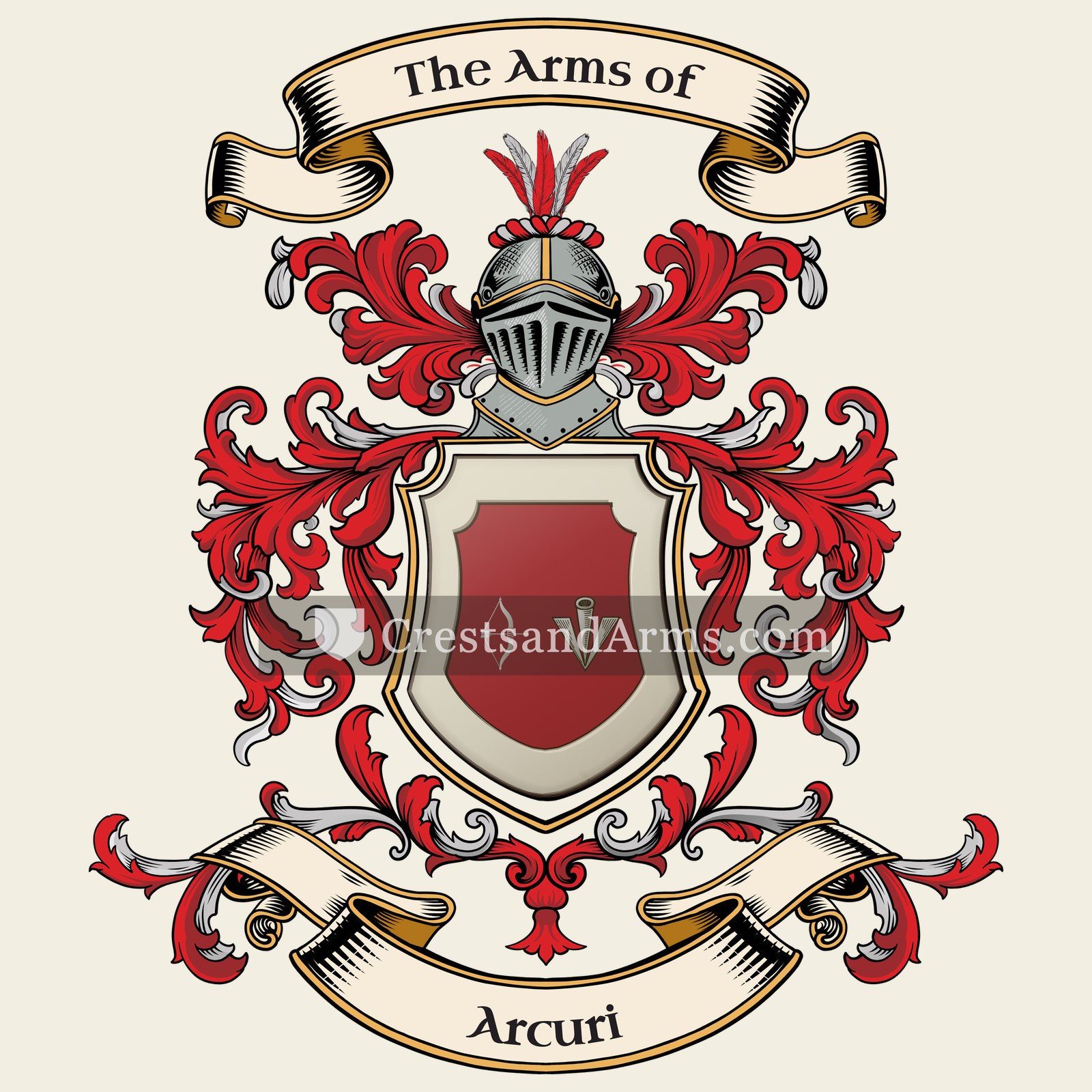 The Arcuri coat of arms, drawn from the recorded blazon