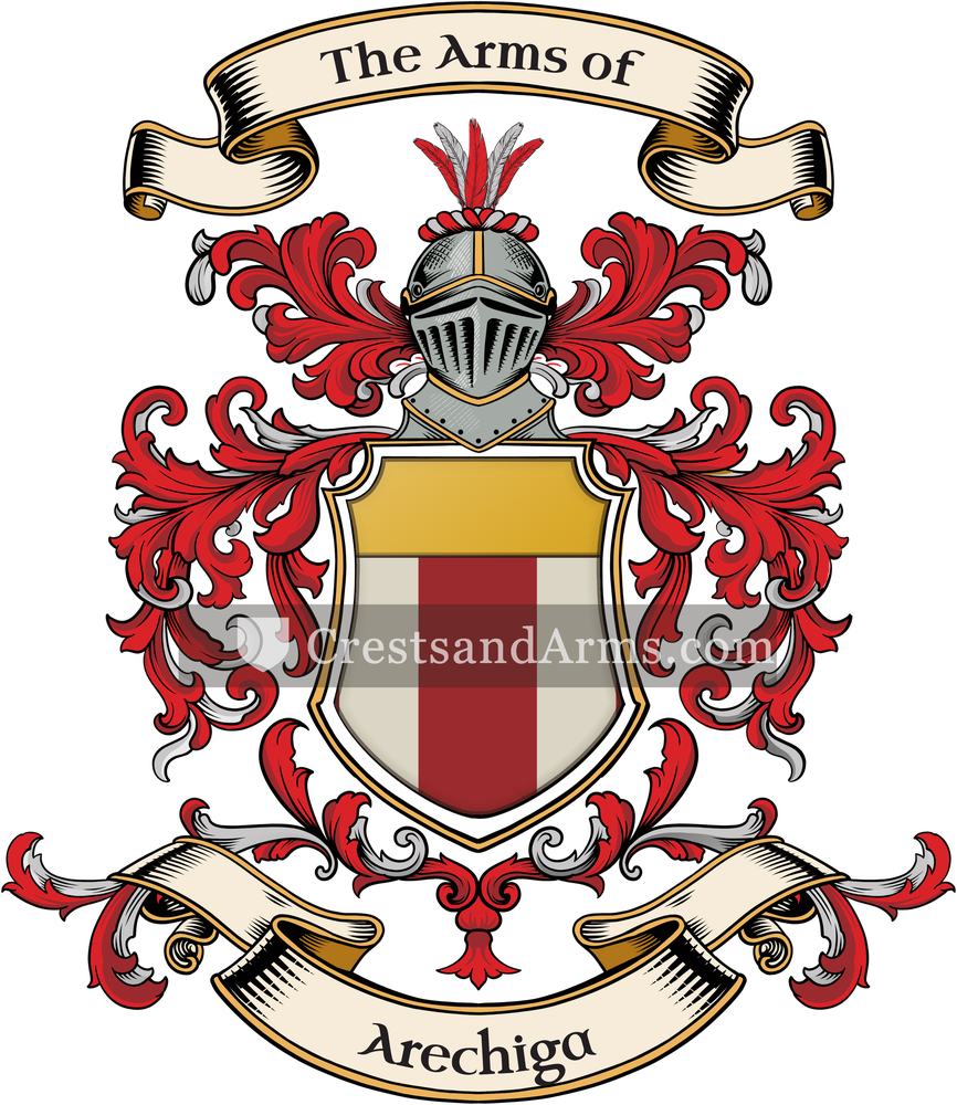 The Arechiga coat of arms, drawn from the recorded blazon