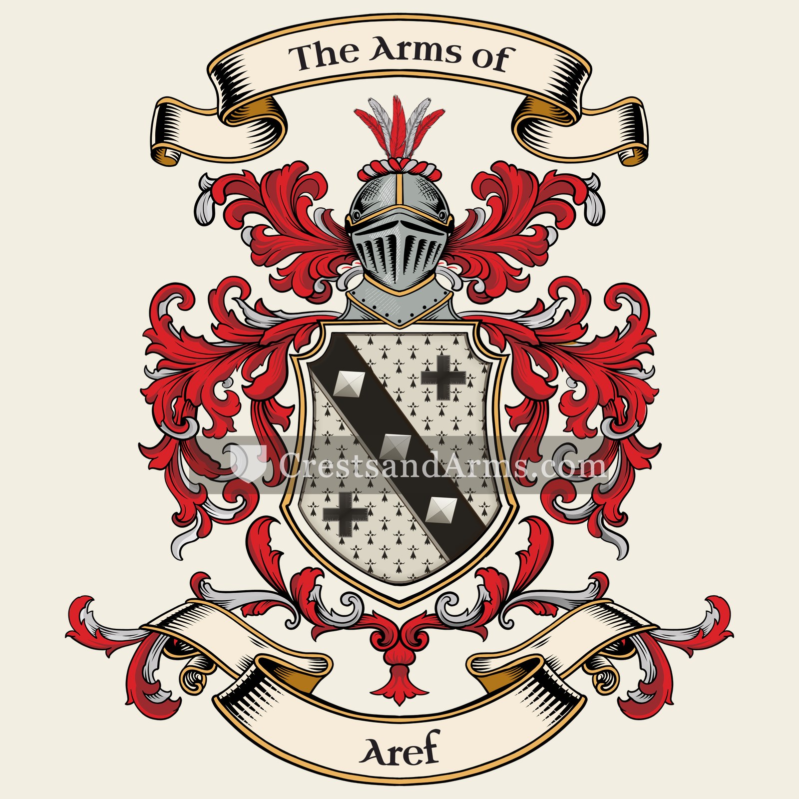 The Aref coat of arms, drawn from the recorded blazon