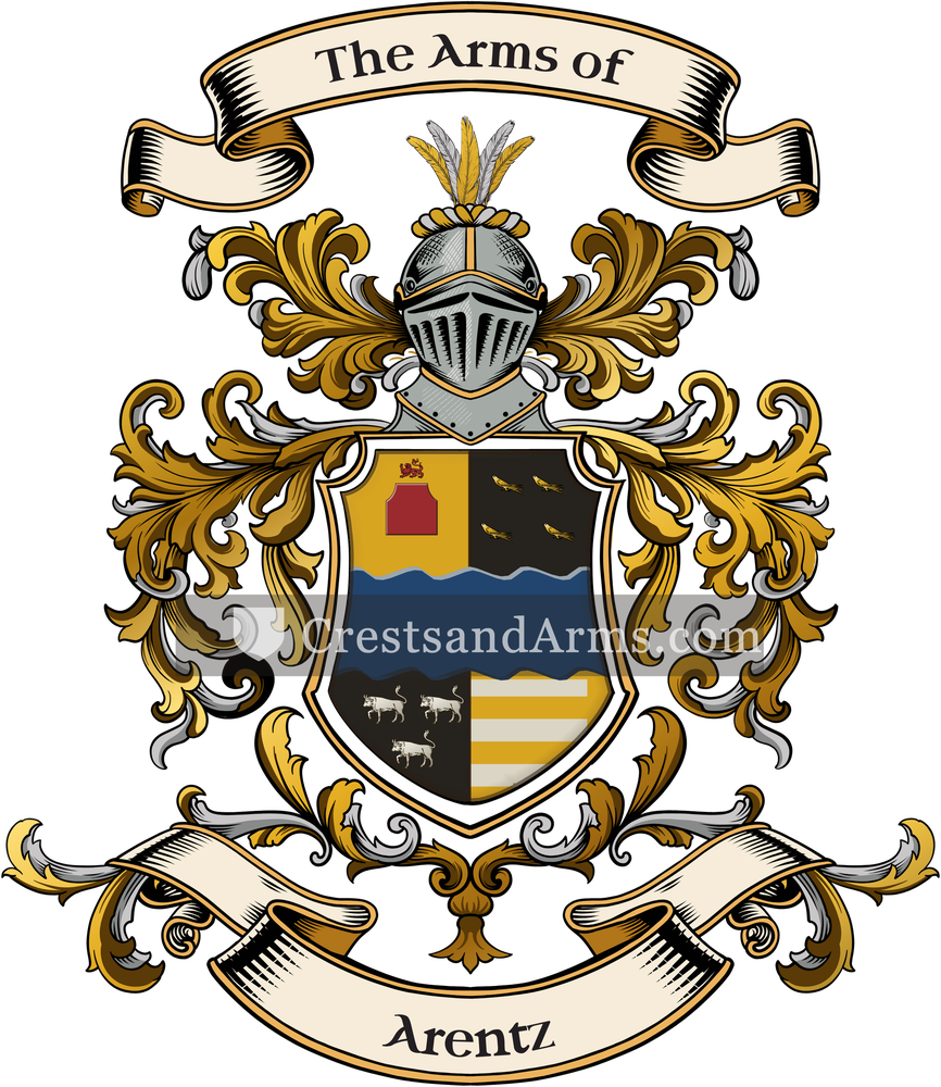 The Arentz coat of arms, drawn from the recorded blazon