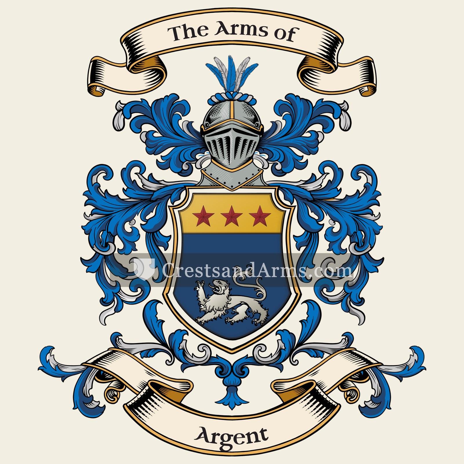 The Argent coat of arms, drawn from the recorded blazon