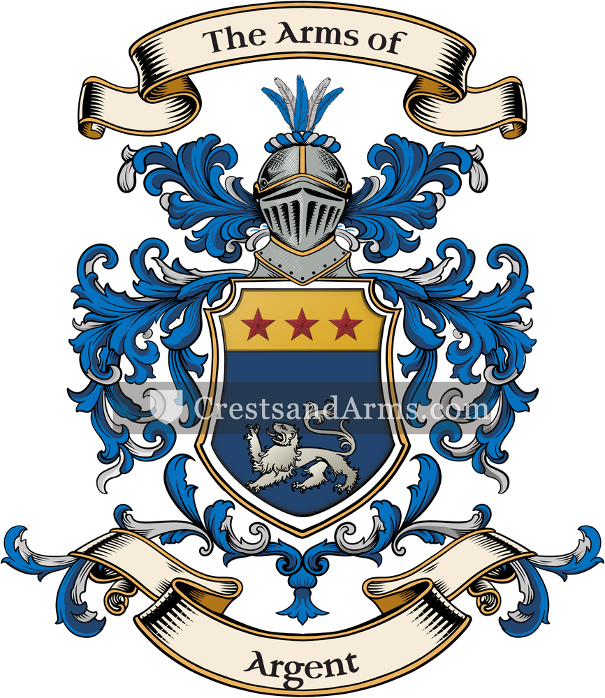 The Argent coat of arms, drawn from the recorded blazon