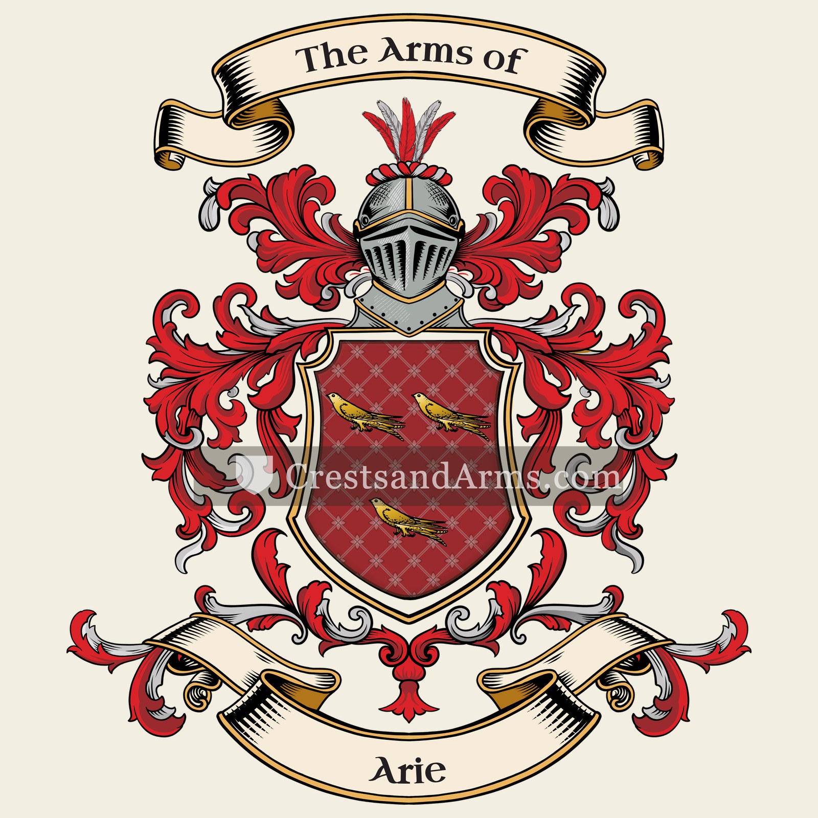 The Arie coat of arms, drawn from the recorded blazon