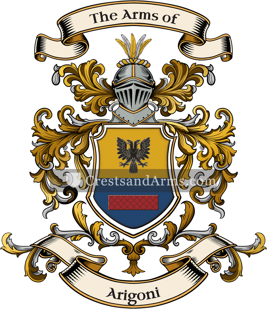 The Arigoni coat of arms, drawn from the recorded blazon