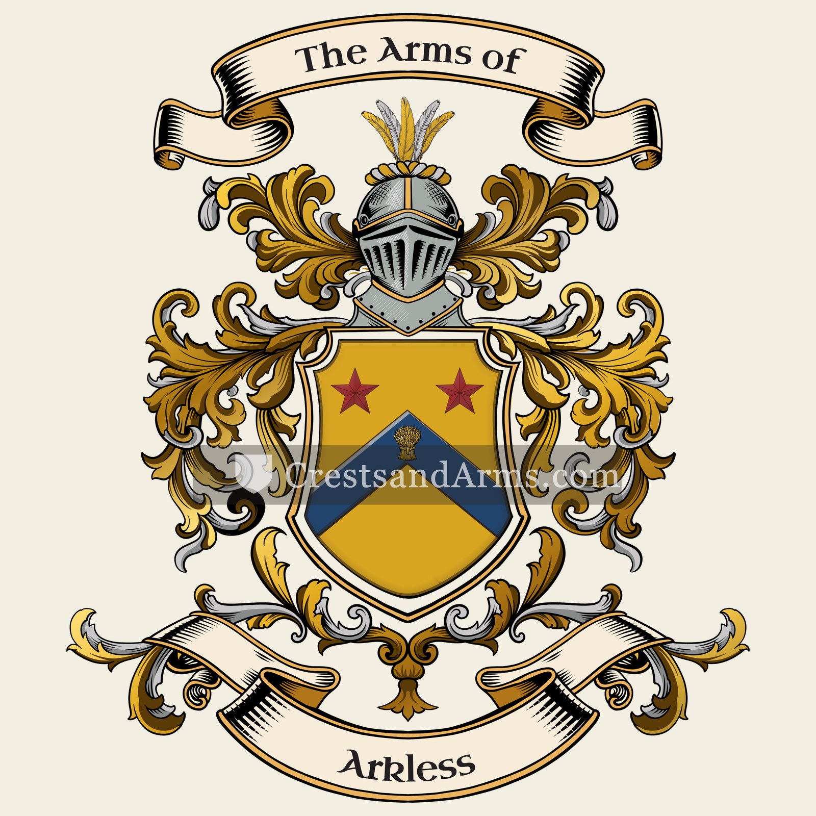 The Arkless coat of arms, drawn from the recorded blazon
