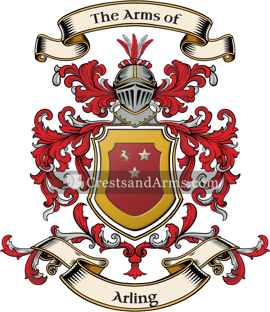 The Arling coat of arms, drawn from the recorded blazon