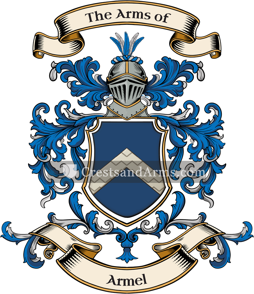 The Armel coat of arms, drawn from the recorded blazon