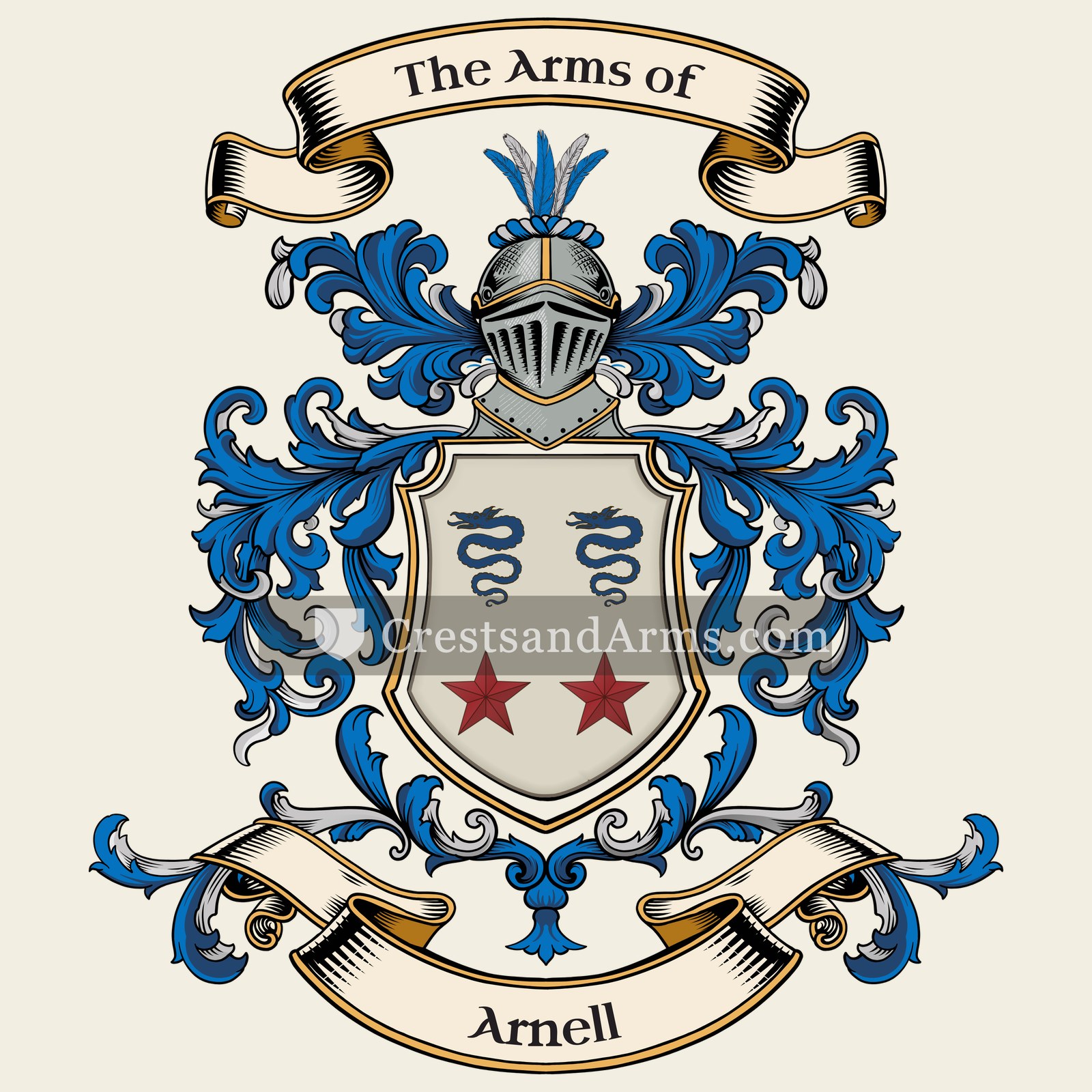 The Arnell coat of arms, drawn from the recorded blazon
