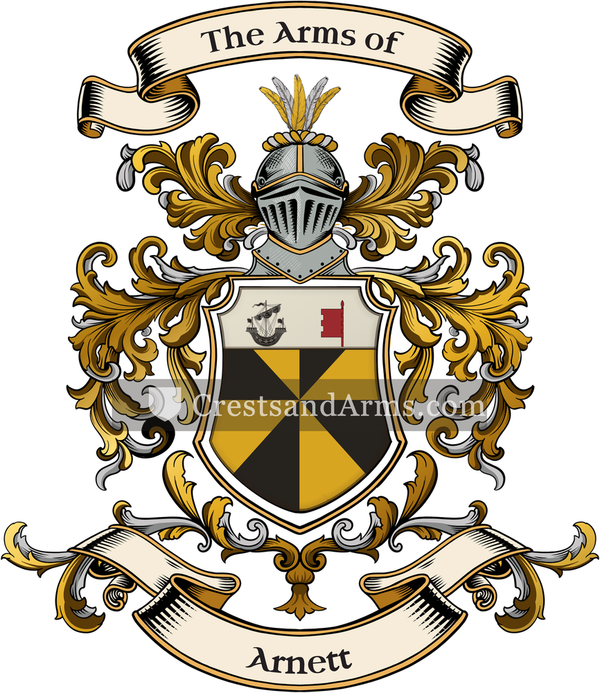 The Arnett coat of arms, drawn from the recorded blazon