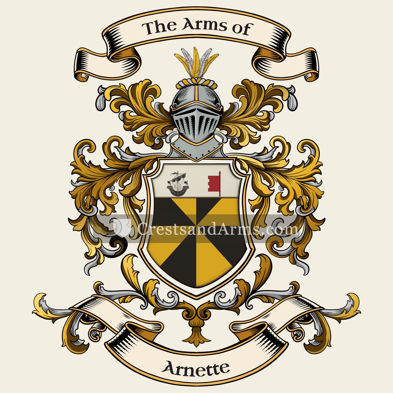 The Arnette coat of arms, drawn from the recorded blazon