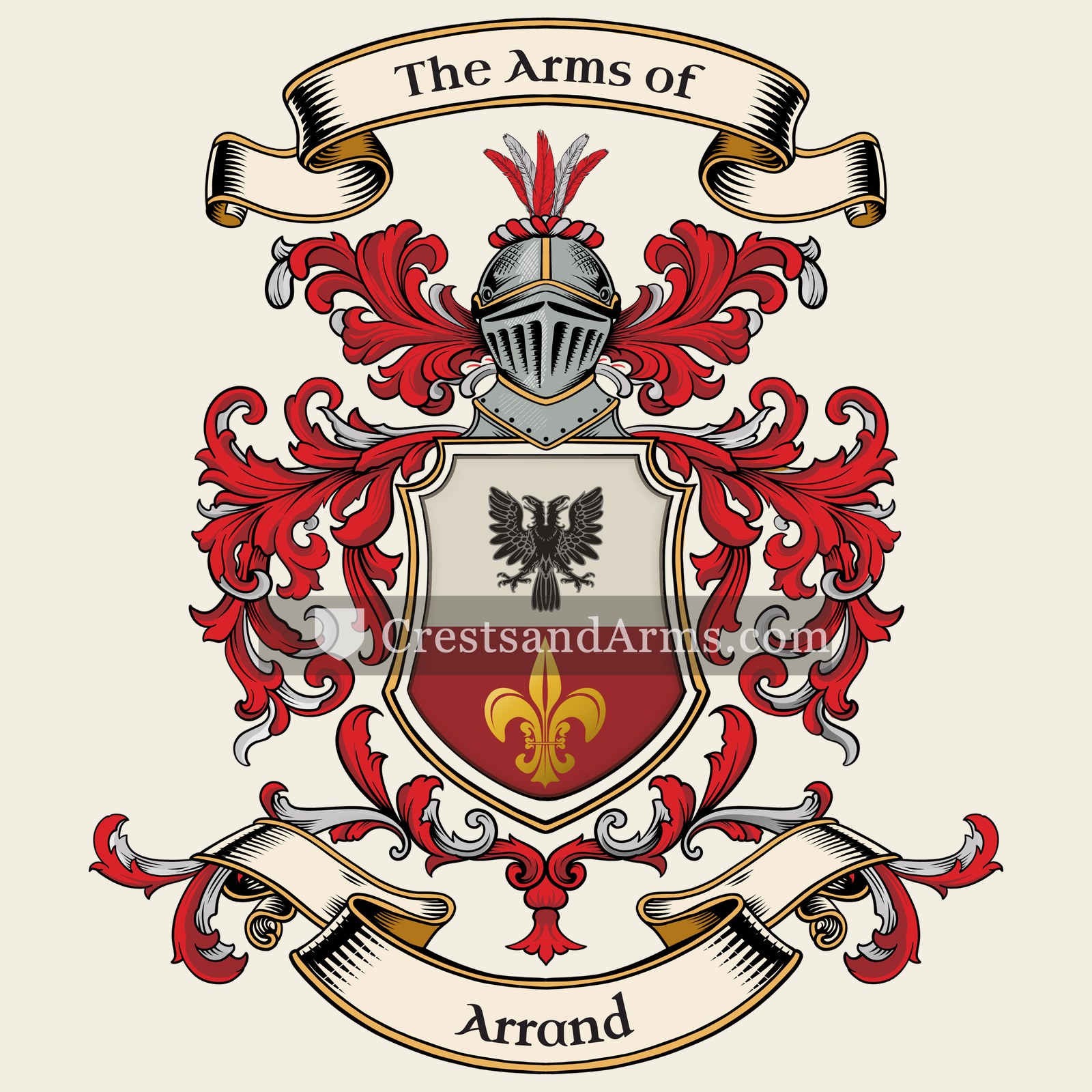 The Arrand coat of arms, drawn from the recorded blazon