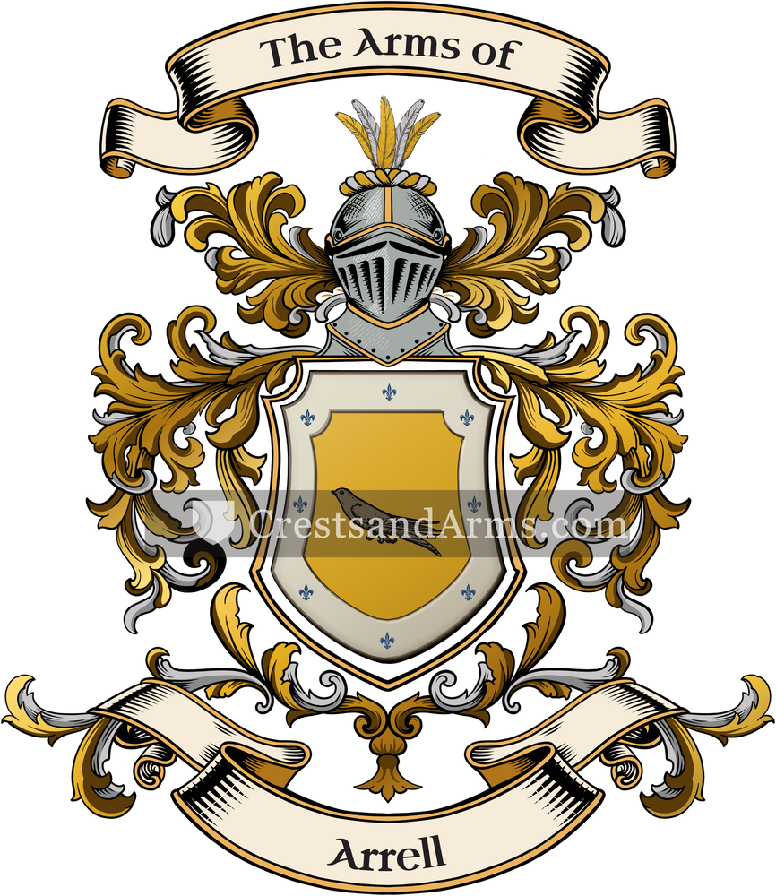 The Arrell coat of arms, drawn from the recorded blazon