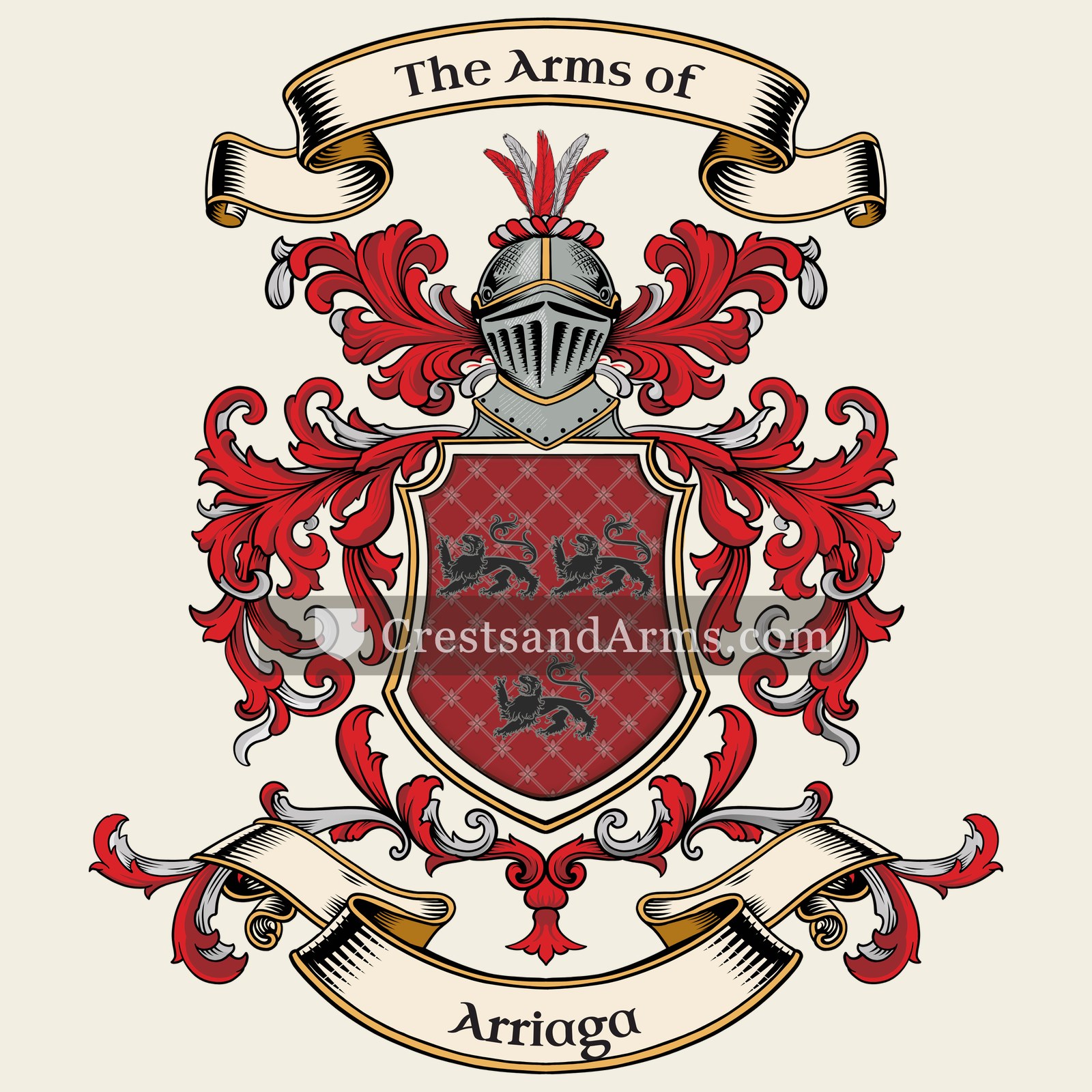 The Arriaga coat of arms, drawn from the recorded blazon